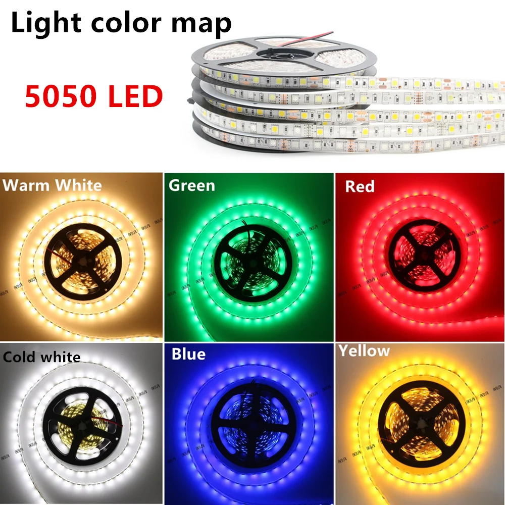 RGB Led ленточный светильник, водонепроницаемый, 5 м, 300 светодиодов, 5050, 3528, DC 12 В, Fiexble светильник, светодиодная ленточная лента, лампа для украшения дома