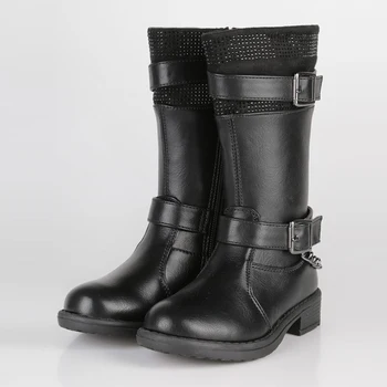 

Ace black boots with straps and chain
