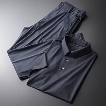 

Man ( Summer T-shirts+pants) Luxury Silky Thin Short Sleeve Sport Casual Mens Tracksuit Plus Size 4xl Slim Male Sets