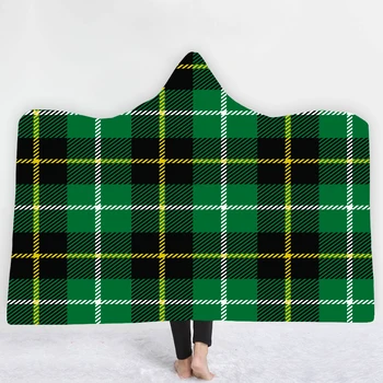 

3D Digital Printing Plaid pattern Hooded Blanket Sherpa Fleece Wearable plush Throw Blanket on Bed Sofa Thick warm B1002