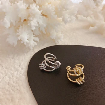 

Trendy Multi-turn Pearl Rhinestone Ear Cuff Bohemia Stackable Earcuffs Crystal Ear Climber Earrings For Women Wedding