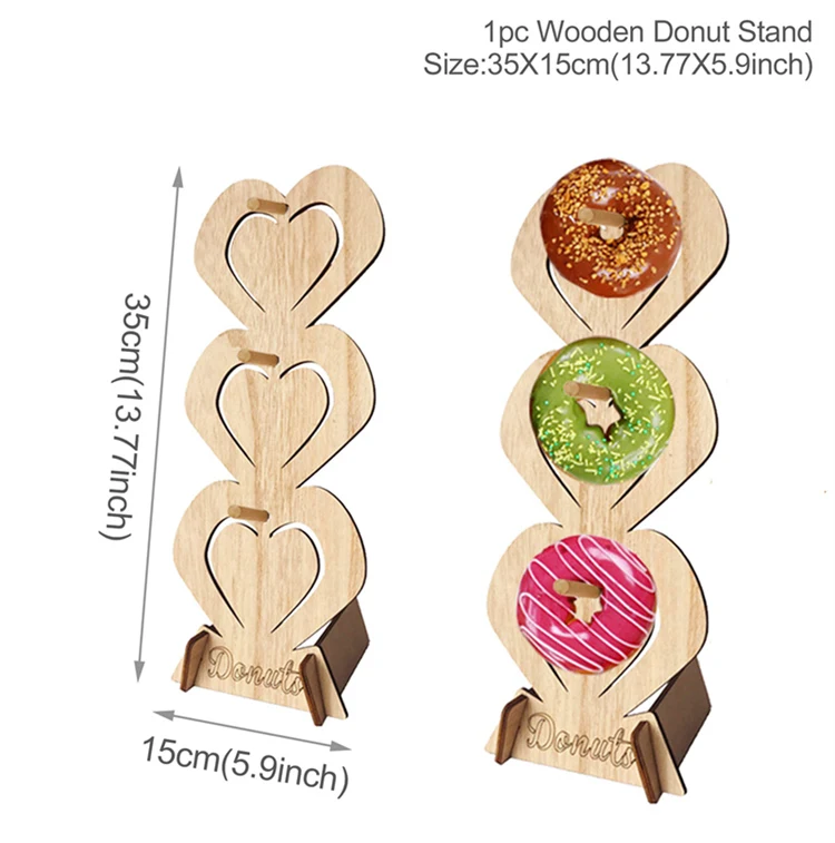 2pcs 3 Hearts Деревянная настенная подставка для пончиков, вечерние украшения пончиков, держатель для пончиков, декор для свадебной вечеринки, принадлежности для дня рождения, для детского душа - Цвет: 2pcs 3 Hearts