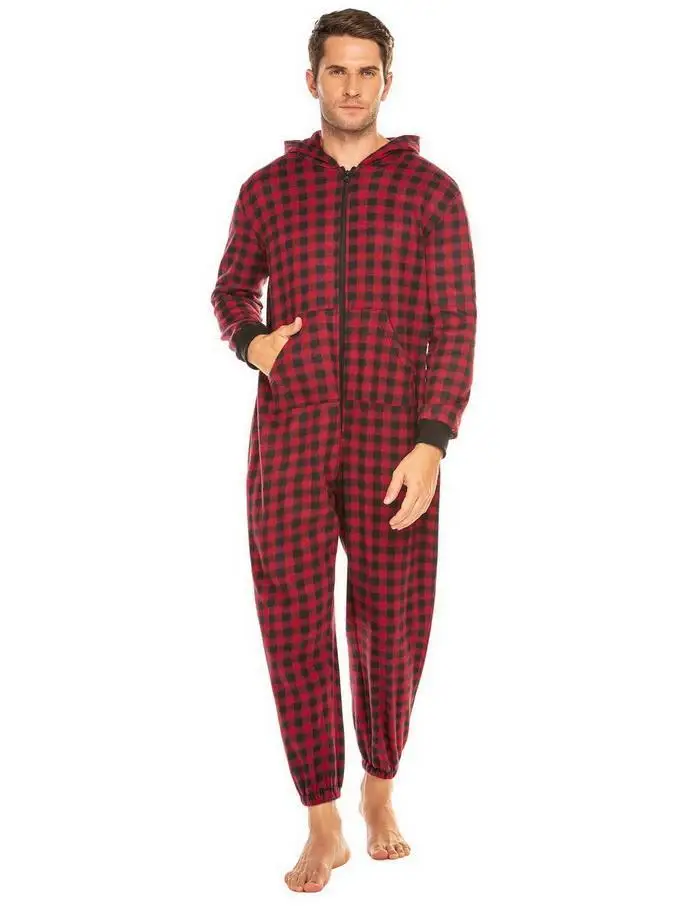 Ekouaer Для мужчин Рождественская Пижама-комбинезон наборы для ухода за кожей, мягкая, удобная, цельная Пижама с капюшоном Мужская мягкая Домашняя одежда, костюмы