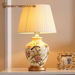 Lampe de chevet en céramique, oiseau et fleur chinois rétro américain, lampe de Table, chambre à coucher, salon, livraison gratuite 