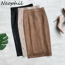 

Neophil 2022 Spring Winter Women Suede Leather Pencil Skirts Printed Vintage High Waist Office Ladies Elegant Midi Skirt S211226