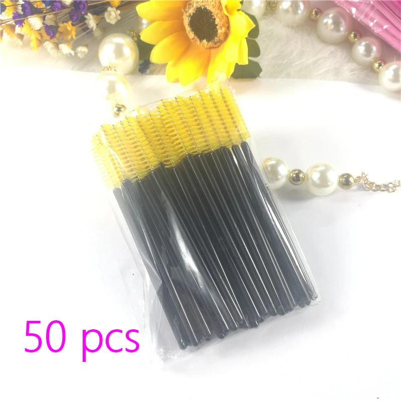 yellow 50 шт./лот палочки для туши оптом одноразовая щетка для ресниц щетка для расчесывания накладных волос набор инструментов для женщин аксессуары красный/желтый/розовый - Цвет: yellow
