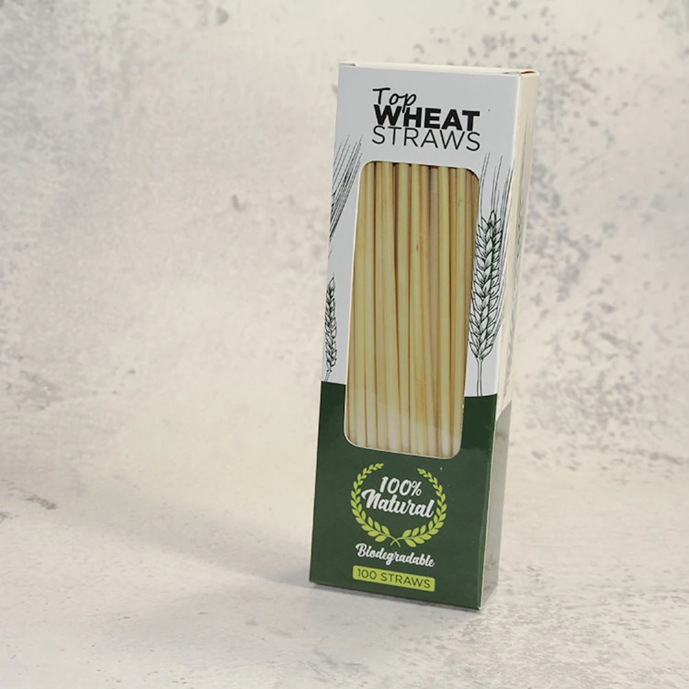 100PCS / Pack 20CM Wheat Straw Environmentally Friendly Straw Bar Kitchen Accessories Biodegradable Straws Environmentally