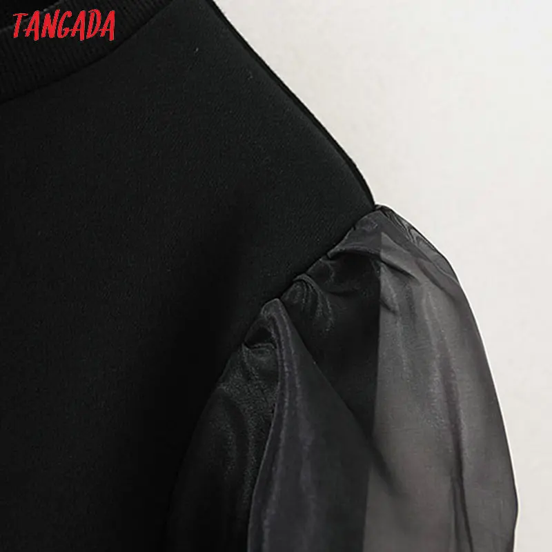 Tangada женские черные свитшоты сетчатые Лоскутные пуловеры с длинным рукавом Женские топы 5X03