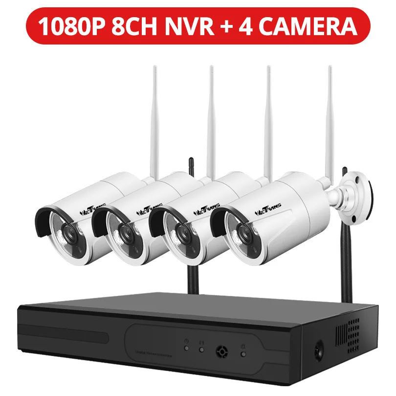 4 cameras set Weтранс 1080P 8CH система видеонаблюдения Wifi NVR наружное ночное видение Full HD CCTV беспроводной домашний комплект камер видеонаблюдения - Цвет: 4 cameras set