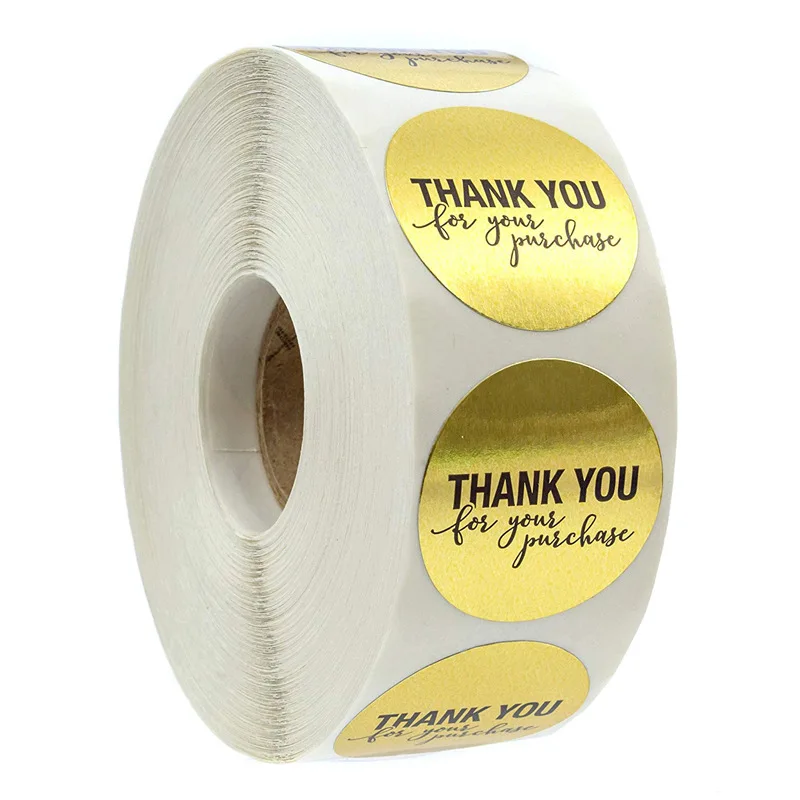 

500 Labels Per Roll Hot round gold foil thank you for purchasing sticker roll pack sticker gift package Stationery Sticker 1inch