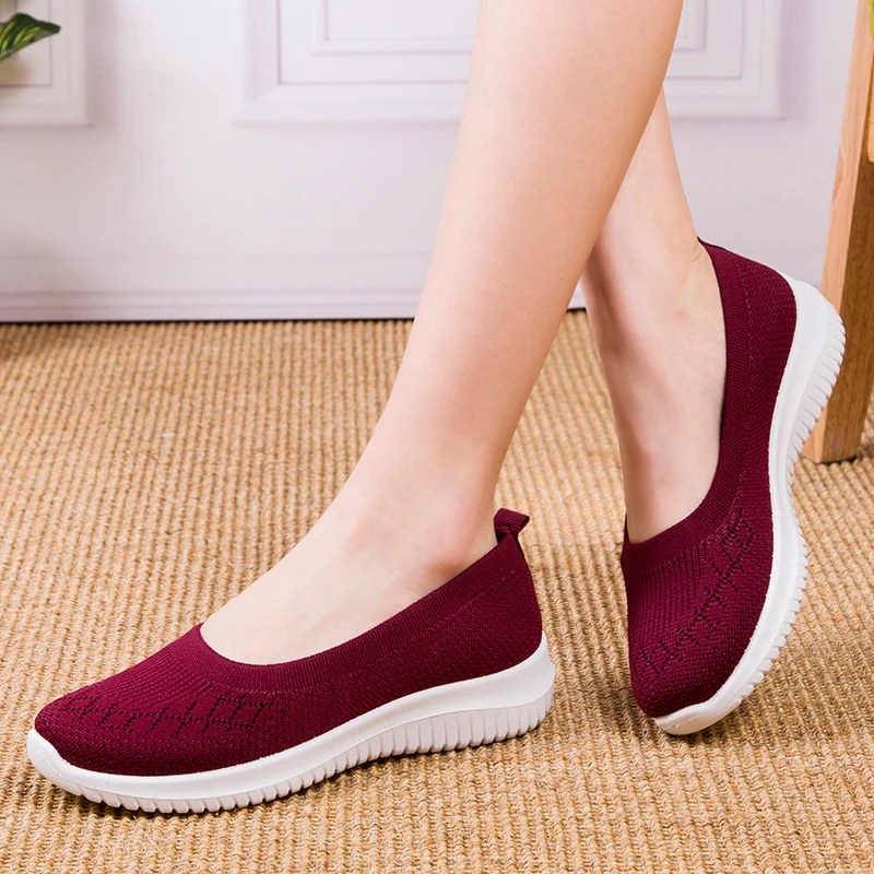 Women Slip On Shoes Knitting Socks Shoes Ladies Loafers Ballerinas Ladies Flat Footwear Luxury Sneakers For Elderly Knit Soft
