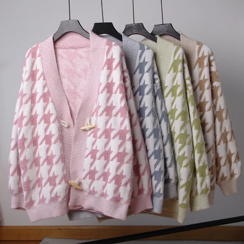 #^Special Price Plush Women Sweater Cardigans Mink Cashmere Knit Jackets Loose Oversized Plaid Jumper Coat V neck Loose Poncho Cardigans Femme