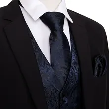 4 шт. темно-синий мужской жилет вечерние Свадебные платок галстук Классический Пейсли Цветочный Жаккард карман квадратный галстук костюм набор Barry.Wang