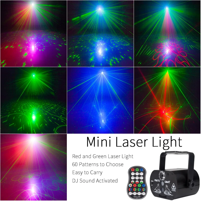 60 Muster USB Laserlicht DJ Projektor Disco RGB Mini LED Beleuchtung Home Party.