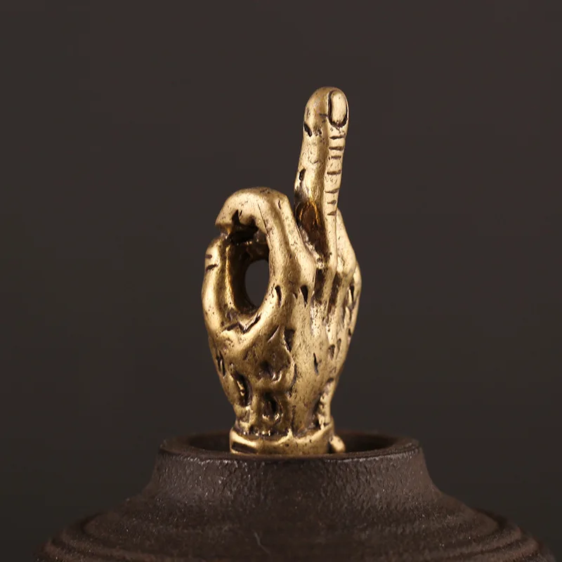 Brass Hand Erect Middle Finger Up Statue Copper Figurines Home Office Decoration