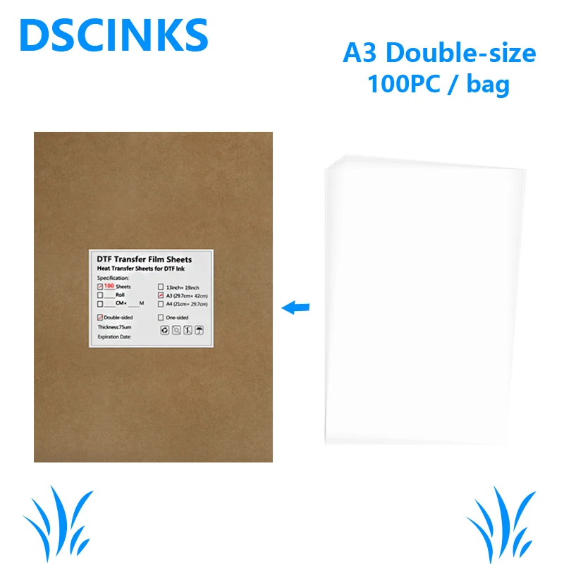 Digital Inkjet Impressão Film Transparente Adesivo Dupla Face Transferência Dtf 75u Espessura 100 Pcs a3