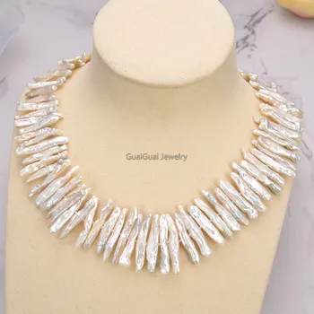 

GG Jewelry Charming Natural White Biwa Pearl Necklace