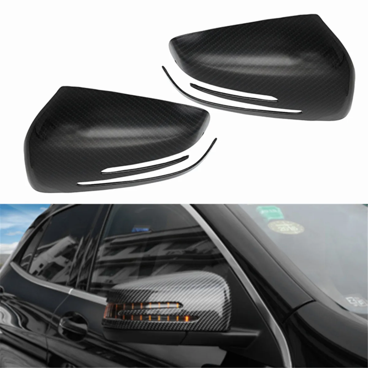 

2x New Carbon Fiber Style Add-On Side Wing Mirror Cover Cap Tirm For Mercedes For Benz A B C E CLA GLA GLK Class XYB0998 ABS