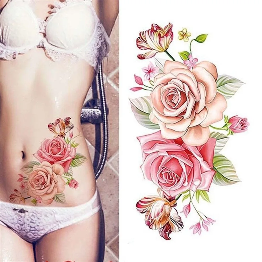 

2020 new hot Sexy 3D Big Rose Flower Waterproof Temporary Tattoo Stickers Women Men Arm Body Tattoo Stickers