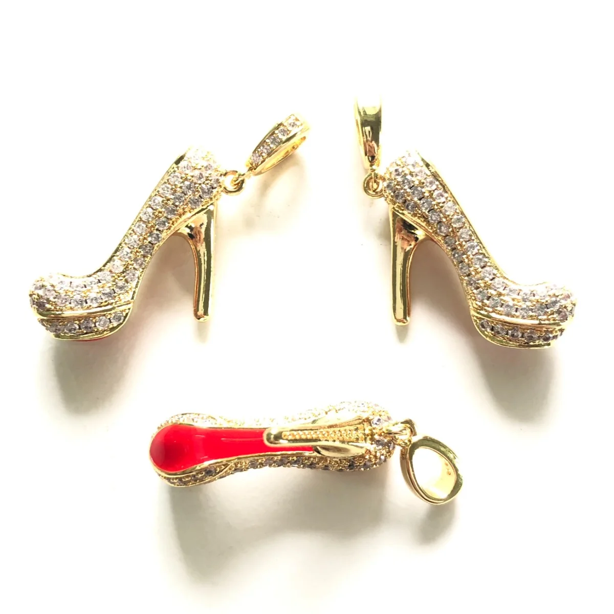 5pcs 3D Red Bottom High Heel Shoes Charms for Women Bracelet Necklace Making Bling Gold-Plated Pendant Handmade Jewelry Findings