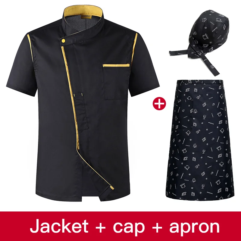 Wholesale Unisex Chef Jackets Hotel Kitchen restaurant uniforms shirts Catering Chef's work clothes Cafe waitress chef coat - Цвет: jacket hat apron