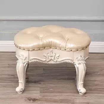 

European-style luxury stool child shoe changing stool fabric square sofa stool living room carved coffee table stool