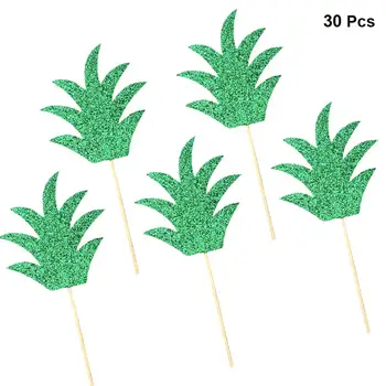 

30pcs Cake Toppers Green Leaf Pineapple Fruit Picks Cupcake Toppers Cake Insrert Cards For Gathering Birthday Cake Decoration