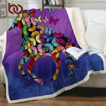 

BeddingOutlet Horses Sherpa Fleece Blanket Animal Blankets For Bed Colorful Plush Bedspreads Butterfly Purple Linen Blanket