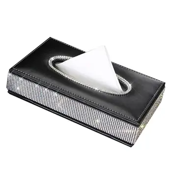 

Hot PU Leather Rhinstone Tissue Box Center Console Car Armrest Glittering Tissue Box