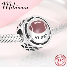 Спортивный шарм регби бисер круглой формы серебряные бусины 925 пробы, подходят к оригиналу Pandora, очаровывательный браслет ювелирные изделия делая