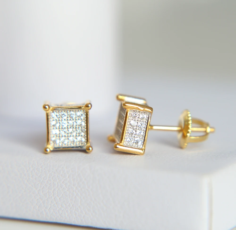 Женские и мужские серьги винты серебристого цвета с фианитом|cz earrings|screw back925 sterling |