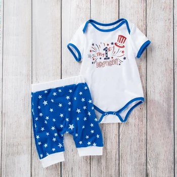 

2020 Baby Summer Clothing Infant Baby Cotton Romper 4th of July Patriotic Bodysuit Pants 2PCS Girls Boutique Outfit Ropa De Nina