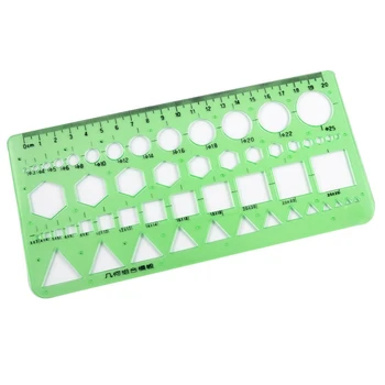 

Green Plastic Circles Squares Hexagons Geometric Template Ruler 0-20cm