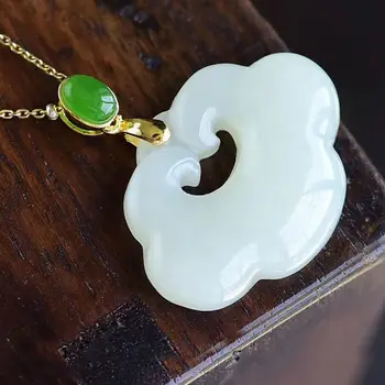

New silver inlaid natural Hetian white jade pendant necklace Chinese style retro elegant cool charm light female brand jewelry
