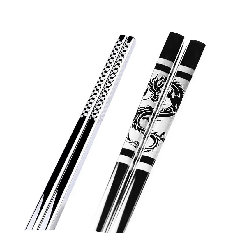 Metal Gifts Black Healthy Long Chinese Alloy Fishs Chopsticks Dragon Anti Stainless Iron Sticks Tableware Non Slip Sushi Rice | Дом и сад