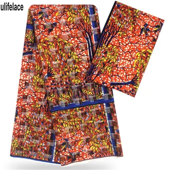 

ulifelace Satin silk fabric colorfast Nigrian design African wax pattern Organza silk fabric for clothing 3+3Yards/set WL-107