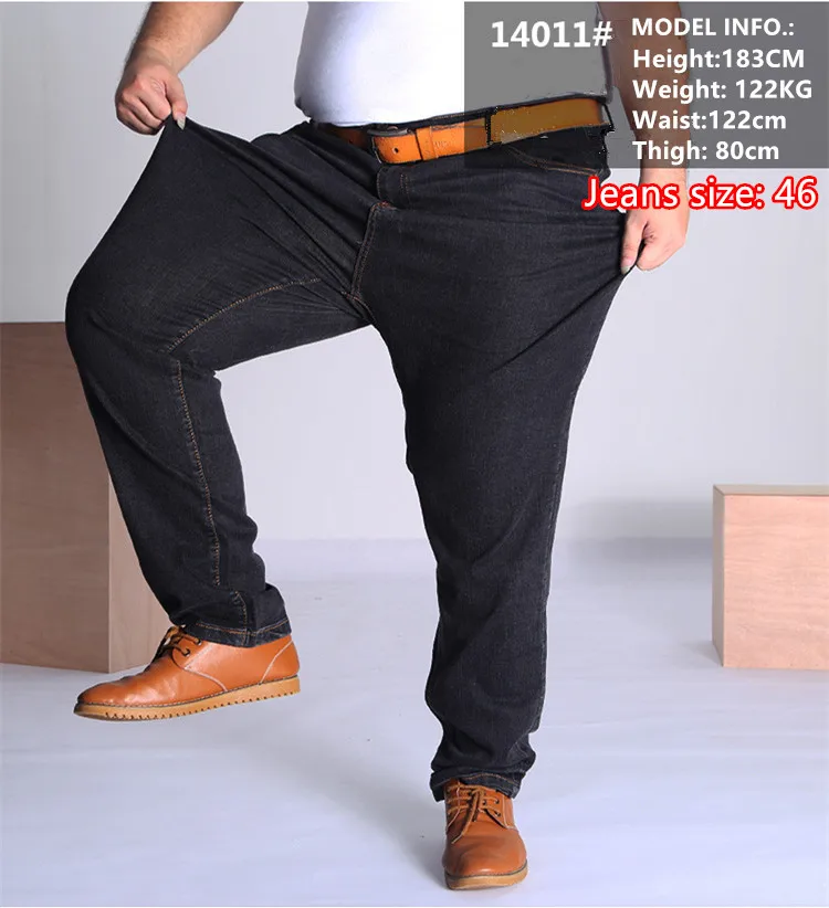 Black Jeans Men Blue Big Large Plus Size 46 48 50 52 150KG Mens Jean Elastic High Waist Man Loose Straight Denim Pants Trousers Black Jeans Men Blue Big Large Plus Size 46 48 50 52 150KG Mens Jean Elastic High Waist Man Loose Straight Denim Pants Trousers