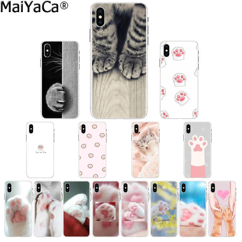 

MaiYaCa Cat paw cute printed Transparent TPU Soft Rubber Phone Case Cover for Apple iPhone 8 7 6 6S Plus X XS MAX 5 5S SE XR