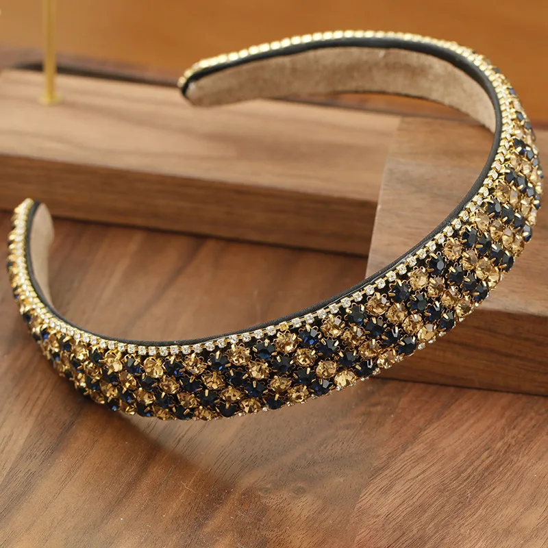 Gold black Женские роскошные высококачественные резинки для волос с драгоценными камнями, стразы, повязка на голову, свадебные хрустальные аксессуары для волос, подарок для девушки - Цвет: Gold black