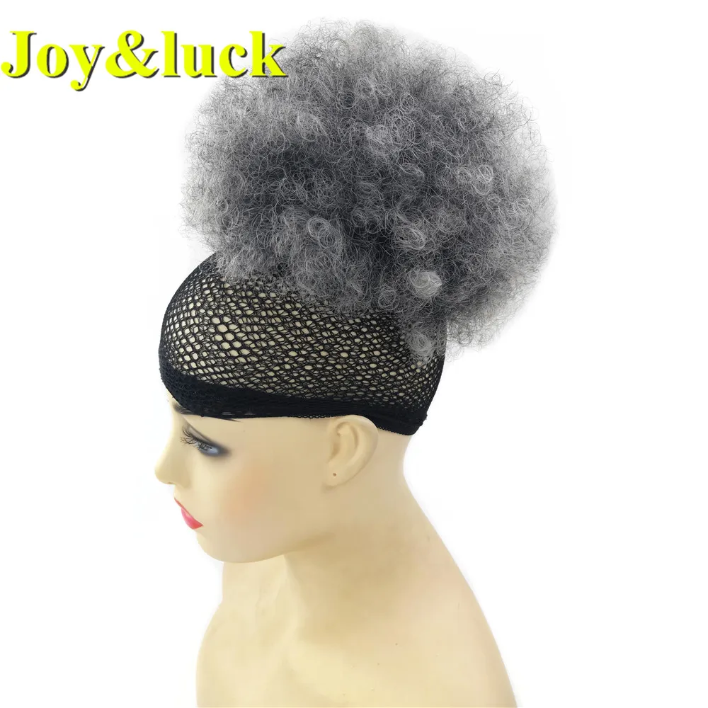 

Joy&luck Afro Kinky Curly Puff Chignon Short Hair Bun for Black Women Synthetic Drawstring Ponytail Wig Ombre Grey