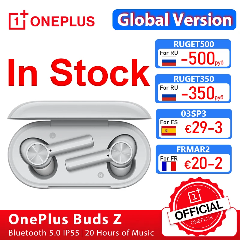  OnePlus Buds Z Глобальная версия Беспроводные наушники Официальный магазин OnePlus TWS Bluetooth 5 Быстрая зарядка IP55 для OnePlus 8T Nord N10; 