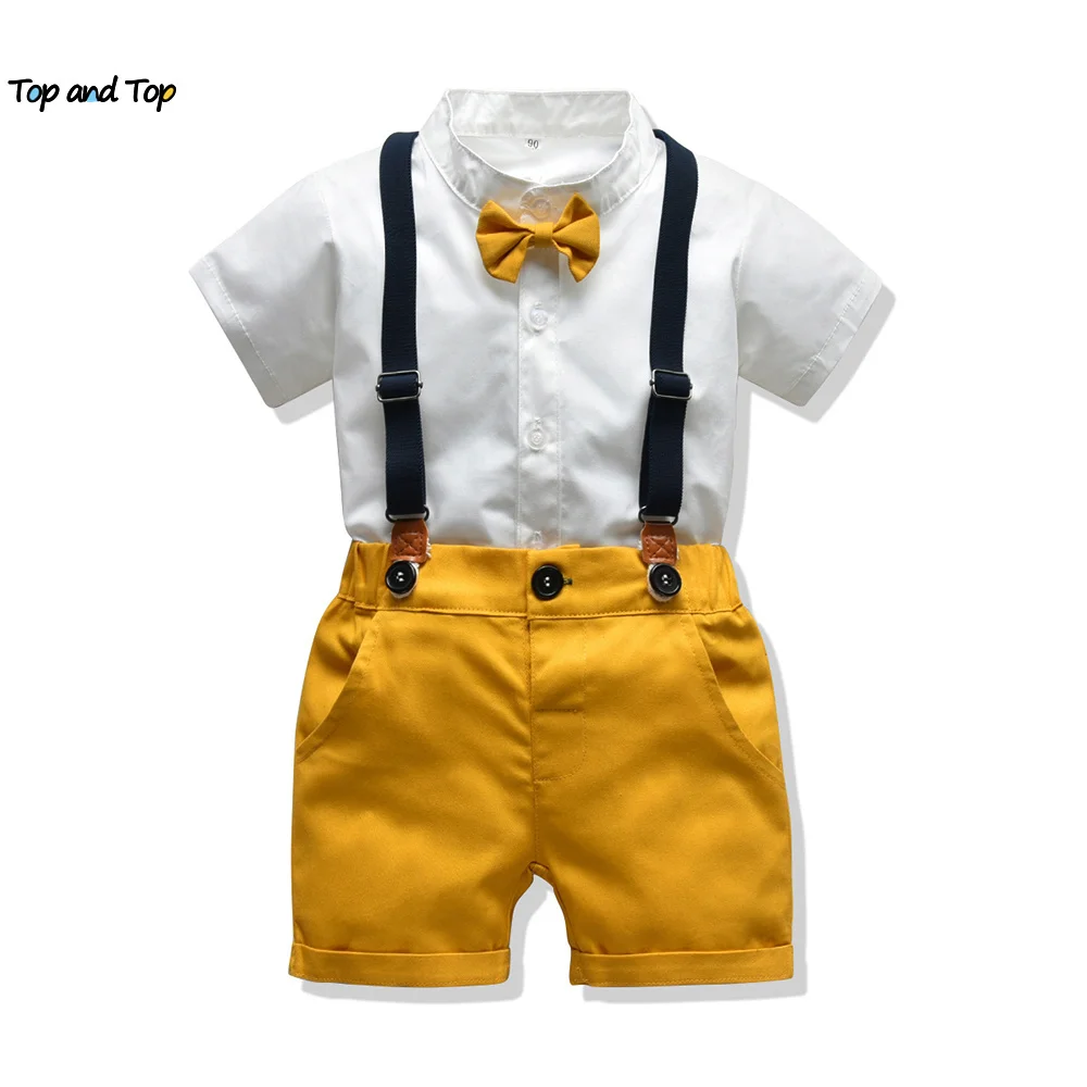 Baby Boy Clothing Sets Shorts Sleeve Tops + Overalls Outfits With Baby Boy Outfits, Baby Outfits, Boys Shorts Set 2PCS