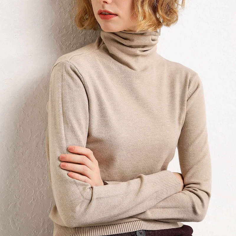 

Female Long Sleeve Knitted Elastic Sweater Women Turtleneck Sweaters And Pullovers Ladies Winter Warm Jumper Soft Clothing Tops