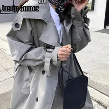 Брендовая Высококачественная двубортная винтажная верхняя одежда с эффектом потертости, корейский модный двубортный Тренч средней длины