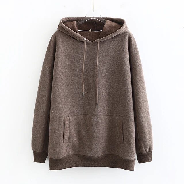 Tangada Women couple sweatshirt fleece 100% cotton amygreen oversized hood hoodies sweatshirts plus size SD60 SD60-brown