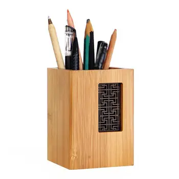 

1pc Pen Holder Wooden Gift Stationery Organizer Brush Pot for Home Office Desk Accessories &Organizer