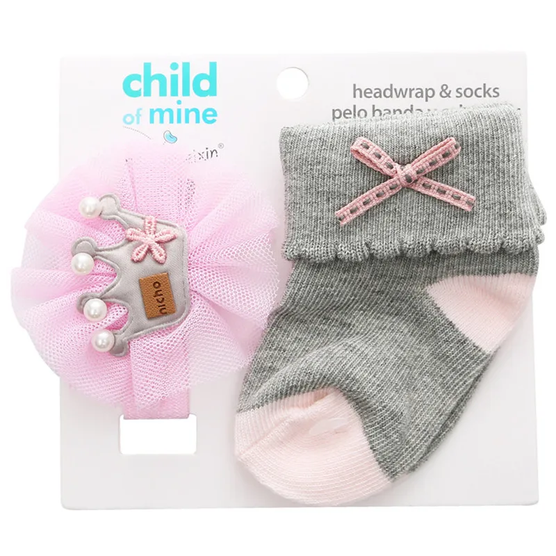 Kid's Socks For Newborns Baby Girl Socks Hair Band Set Cotton Bebe Toddler Socks+ Bow Headband Lace Infant Birthday Gift 0-12M - Цвет: O