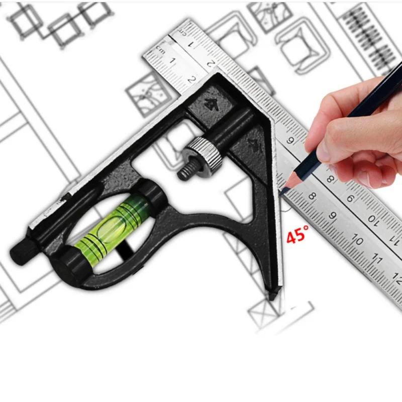 

300mm Adjustable Engineers Combination Try Square Set Right Angle Ruler