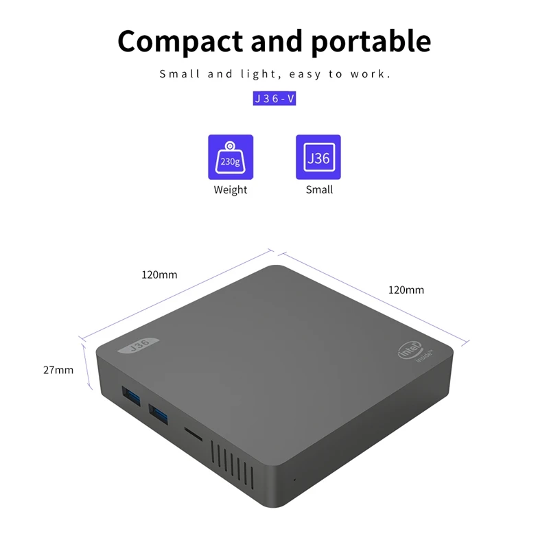 J36-V Мини ПК Windows 10 Intel Celeron J3160 4 Гб+ 64 Гб 2,5 дюйма HDD 2,4 ГГц/5,8 ггц WiFi BT4.0 USB3.0 HDMI+ VGA Мини компьютер