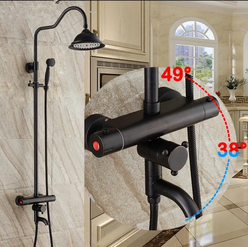 

Vidric Shower Faucets Thermostatic Shower Faucet Set Black Oil Bathroom Rainfall Shower Set With Mixer Tap Wall Mounted Dual Han